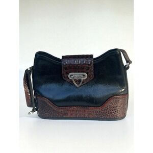 Vintage Authentic Brighton Black & Brown Leather Faux Croc Shoulder Handbag
